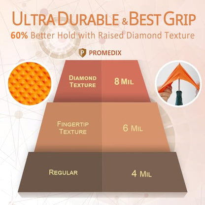 PROMEDIX P Heavy Duty Nitrile Gloves with Diamond Texture 8 Mil Latex Free Powder Free Industrial Disposable Glove - color: Orange, size: Medium