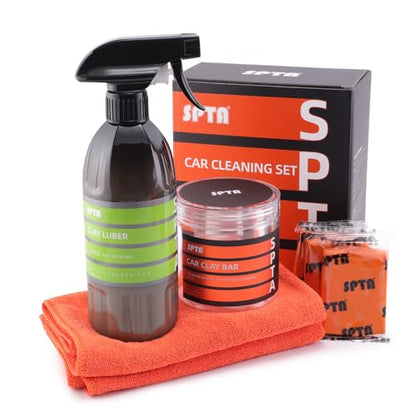 Clay Bar and Luber Synthetic Lubricant Kit, SPTA 3 Pack 300g, Medium Duty Clay Bars Detailing Magic Clay Bar with 16oz Luber Synthetic Lubricant for Car Wash Car Detailing Clean,RV, Bus,Glass Cleaning