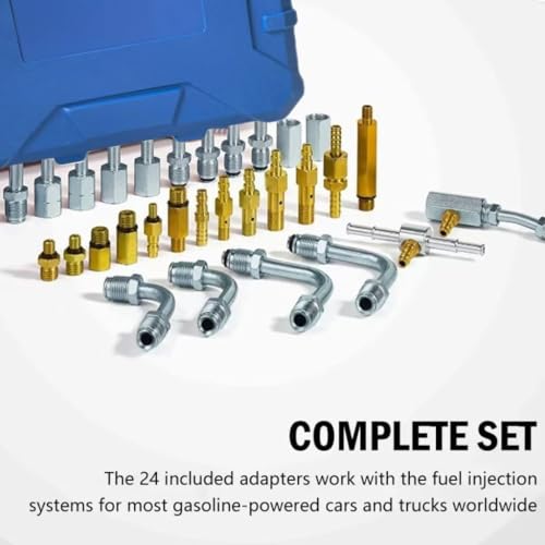 Fuel Injection Pressure Tester Kit 0-140 PSI, Universal Fuel Pump Pressure Gauge Set with Quick Release Valve, Reinforced Hoses & Multi-Size Adapters for Gasoline Engine Diagnostic ((TU-443Blue))