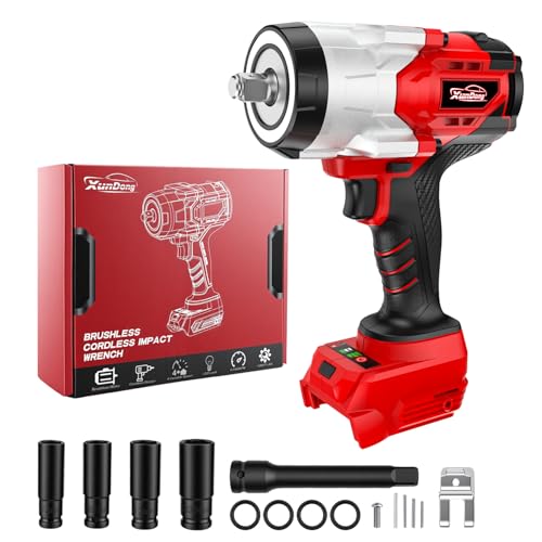 Cordless 1/2" Impact Wrench Compatibe with Milwaukee 18V Battery, 1250Ft-lbs(1700N.M) High Torque Impact Gun Heavy Duty, Brushless Electric Power Impact Driver with 4 Sockets&4 Speed Modes&LED Light - size: 1/2" 1700NM Compatibe with Milwaukee