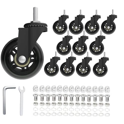 Creeper Wheels Caster Set of 12, Roller Blade Rubber Heavy-Duty 2.5 Inch Castor Replacement, 360 Degree No Noise Wheel for Mechanic Stool, Rolling Creeper Garage Seat - style: 12 Pcs No Brakes