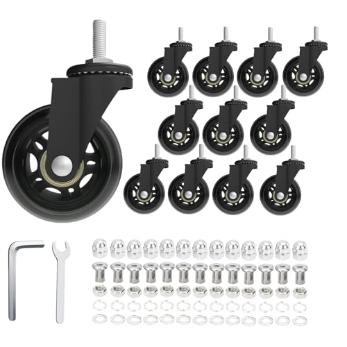 Creeper Wheels Caster Set of 12, Roller Blade Rubber Heavy-Duty 2.5 Inch Castor Replacement, 360 Degree No Noise Wheel for Mechanic Stool, Rolling Creeper Garage Seat - style: 12 Pcs No Brakes