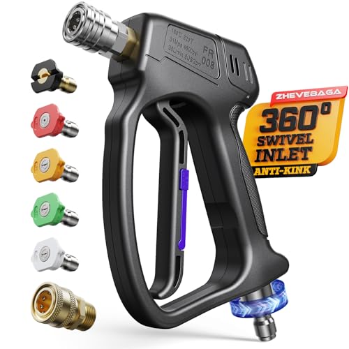 Short Pressure Washer Gun with 360°Swivel, 4000 PIS Power Washer Gun | Stubby High Pressure Washer Gun, 3/8" Male Plug, 1/4" Quick Connect, 5 Spray Nozzle, Car Wash Gun for Foam Cannon - color: Black-360° Swivel Inlet