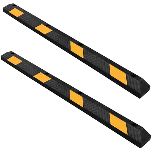 OrangeStar 72" Rubber Parking Curb, Heavy Duty Garage Floor Wheel Stopper w/Yellow Reflective Stripe for Car, Truck, Trailer, 2 Pack - size: 72in (2-Pack)