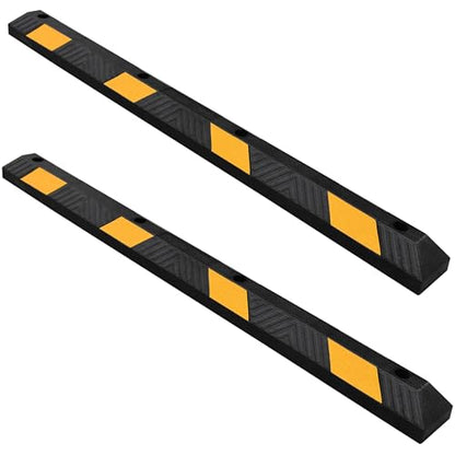 OrangeStar 2 Pack 72" Rubber Parking Curbs with Bolts | Heavy Duty Garage Floor Wheel Stopper w/Yellow Reflective Stripes for Car, Truck, Trailer, 6Ft - size: 72in (2-Pack)