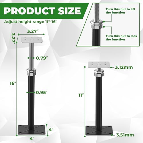 4PCS House Joist Jacks for Leveling, 11" - 16" Height Adjust Range, Adjustable House Floor Jacks for Lifting, Telescoping Screw Jacks for Temporary Support - 11000 lbs Max Load Capacity - size: 11-16in Black