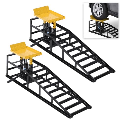 2 Pack Hydraulic Car Ramps 5 Ton Capacity, Heavy Duty Steel Vehicle Ramps with 9.8"-15" Adjustable Height for Oil Changes & Maintenance, Low Profile Wide Deck for Cars SUVs Trucks - color: Yelow, 2 Pack