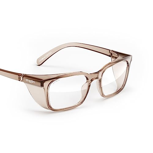 Stoggles Rectangle Z87.1 Certified Safety Glasses, Blue-Light, UV Blocking Lens, Top & Side Shield, Anti-Fog, Stylish Eyewear - color: Cold Brew, size: Low Bridge Fit