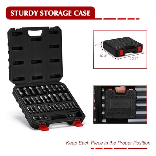 EMENTOL 38PCS 1/4" 3/8" 1/2" Drive Allen Hex Bit Socket Set, SAE/Metric, Includes Power Drill Adapter, Socket Adapters, 2mm - 19mm, 5/64" - 3/4" - size: 38-piece Allen Hex Bit Socket Set