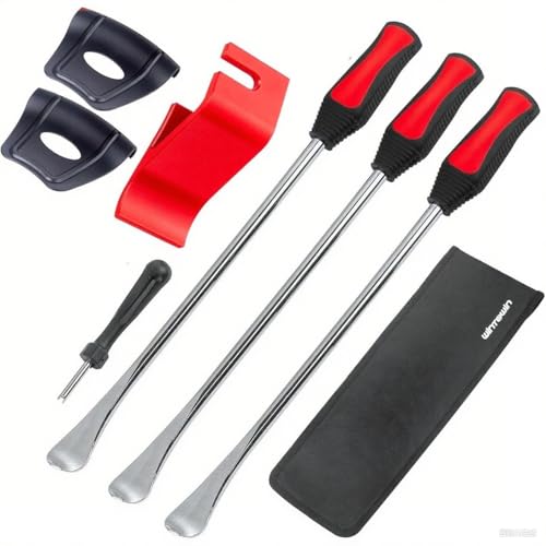 Tire Spoon Motorcycle Dirt Bike Lawn Mower Tire Changer Tire Removal Tool Kit with Bag 3x14.5 inchTire Irons and 2 Rim Protector1 Tire Bead Holder Tool - color: red