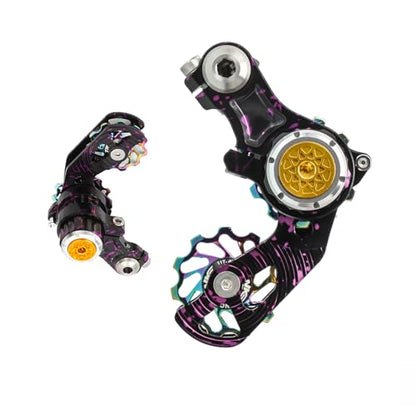 Single Speed Chain Tensioner Kit, CNC Aluminum Adjuster with 11T Pulley | Fits derailleur hanger frames for single speed conversions. 11T pulley with ceramic bearing for MTB, BMX & DJ bikes. - color: Blackish Purple