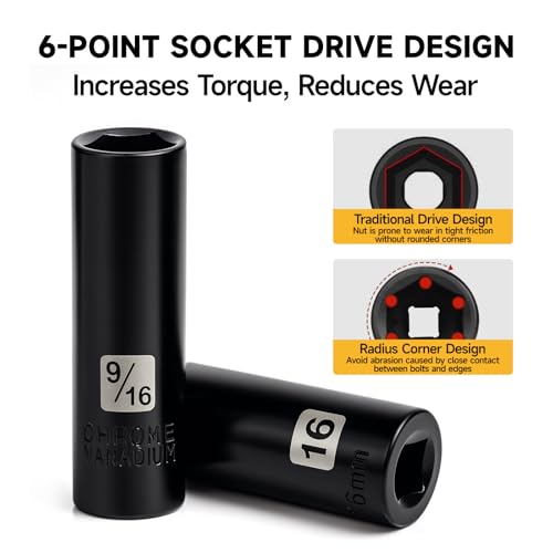 STEELITE 72 PCS 3/8" Impact Socket Bit Set 6 Point, CRV SAE and Metric Sizes (5/16 to 3/4-Inch & 8-22 mm), 2 Extension Rods, 1/4" & 1/2" Adapter, Universal Joint, Screwdriver Handle with 20 Bits