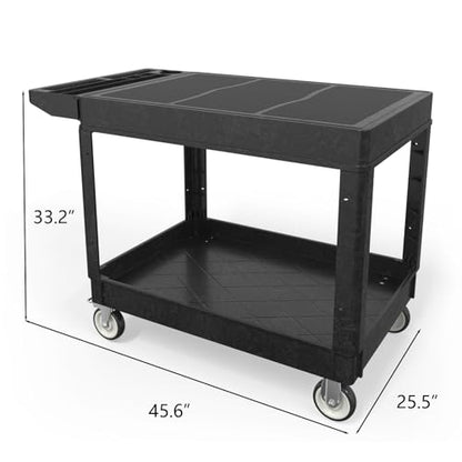 Large Garage Flat Top Utility Cart, Heavy Duty 2 Shelf Tool Cart Service Cart Rolling Push Carts with Ergonomic Handle 5" Swivel Casters - color: Black, size: 46 x 25 Inch