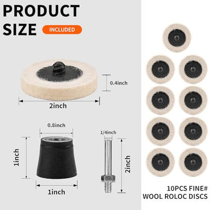 20PCS 2 Inch Quick Change Discs Premium Wool Fine Polishing Wheel with 1/4" Holders for Die Grinder Surface Conditioning (20+1 Plus Kit)