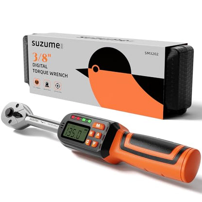 SUZUME Digital Torque Wrench 3/8 Drive (4.9-99.6 Ft. Lb / 6.6-135 N.m) | ±2% Accuracy,Buzzer and LED Alert,Electric Display,Peak & Track,Foot / Inch Pound,Automotive,Car, Moto,Spark Plug,Engine,Bike - size: 4.9-99.6 Ft. Lb, style: 3/8-Inch