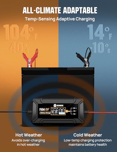 DC House 12V 10A LiFePO4 Battery Charger, Smart Trickle Charger Fully Automatic Maintainer Desulfator for Lead-Acid & LiFePO4 Batteries Car Motorcycle Truck Lawn Mower