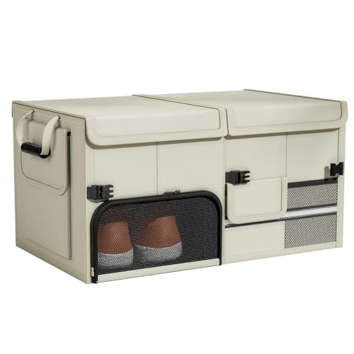 Foldable Car Trunk Organizer with Multi-Compartment – Expandable 30-60L Storage Bin, Side Mesh Pockets, Waterproof 600D Oxford Cloth, Car Accessories for SUV/Truck/Sedan, Beige, 23.6"x13.0"x11.8" - color: Beige