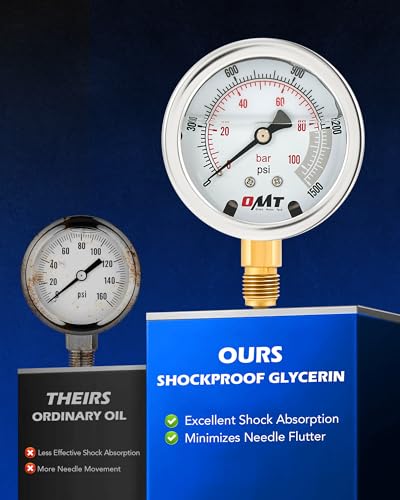 OMT Hydraulic Pressure Test Kit with 4 Gauges Up to 9000 PSI, 9 Couplings | Stainless Steel Dials; Glycerin Shockproof Display; Excavator Maintenance; Heavy Duty Mechanics; 5.2ft Reinforced Tubing - size: 1300 3500 5500 9000 Psi