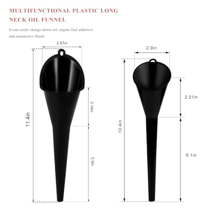 2 PCS Oil Funnel, Multi-Purpose Plastic Long Neck Oil Funnel, Automotive Use Funnels for Filling Oils Lubricants Water Diesel, Kitchen Funnels for Filling Bottles Jars (Black, L+S) - color: Black, L+S, 2 PCS