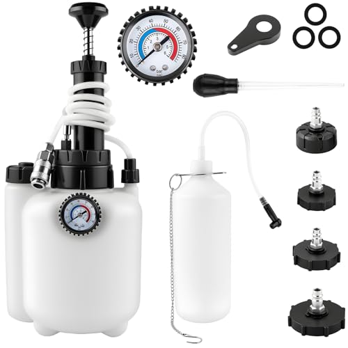 3L Brake Fluid Bleeder Kit with 1L Catch Bottle, Manual Pressure Brake Bleeder Tool One Person Brake Bleeding Kit with 4 Master Cylinder Adapters for Brake and Clutch System Flush