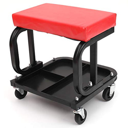 Rolling Creeper Seat (300 lbs Capacity) | Fit for Garage Shop Workshops Padded Mechanic Stool with Tool Tray
