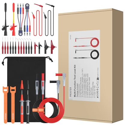 Proster Multimeter Test Leads Kit 26pcs - Multi Testers Replacement Test Leads with Alligator Clips Test Probe Spring Test Hook Test Prods Storage Bag Electric Tester Leads for Multimeter Tester - style: Test Leads 26pcs