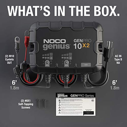 NOCO Genius GENPRO10X2: 2-Bank, 20A Onboard Battery Charger-10A Per Bank, 12V Waterproof Marine Charger,Temperature Compensation for Lead-Acid & Lithium Batteries(Pack of 2) - size: 20A (10A per Bank) (Pack of 2)