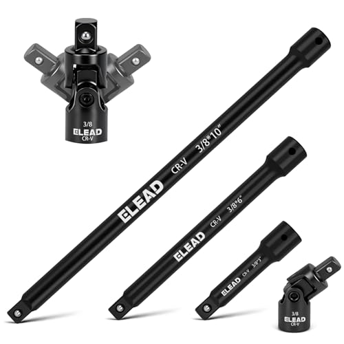 4-Piece 3/8" Drive Socket Extension Bar Set, 3, 6, 10 inch Professional Extension Set, 3/8 Inch Drive Universal Joint Socket, Premium Cr-V Steel Sockets Wrench Extender - style: 4-Piece 3/8" Socket Extension Bar Set