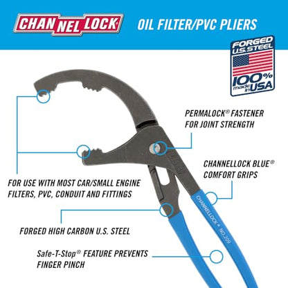 Channellock Oil Filter and PVC Plier 209 - Adjustable 4 Position Grip - 9-Inch - size: 9 inch