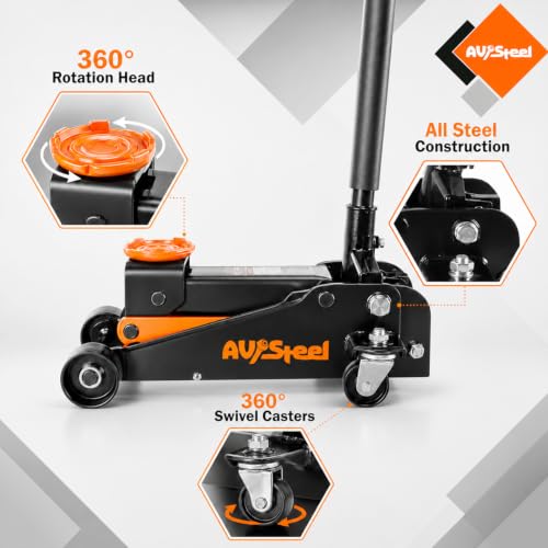 AV Steel 3 Ton Floor Jack (6000 lbs), Single Piston Steel Hydraulic Floor Jack, Lift Range 5.5" to 18.5", Fits Cars, SUVs & Standard Trucks - Not for Lifted Vehicles or Heavy-Duty Trucks
