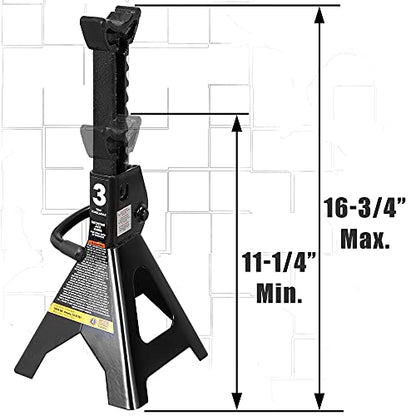 Torin AT43202B Steel Jack Stands: 3 Ton (6,000 lb) Capacity, Black, 1 Pair - style: Jack Stand