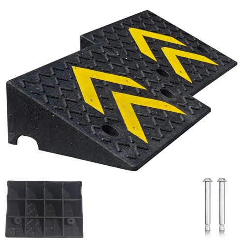 Rubber Curb Ramp, 6" Rise Height 2 Pack, Heavy-Duty 11000 lbs/5 T Capacity Threshold Ramps for Sidewalks, 17.13" L x 13" W Driveway Curb ramps with Deepened Anti-Slip Texture for Cars - size: 6" Rise Height