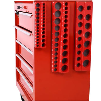 Magnetic Socket Organizer Set, 3-Piece Socket Holder Set Includes 1/4", 3/8", 1/2" Drive Metric SAE Socket Trays, Holds 75 Pieces Standard Size and Deep Size Sockets(Socket not Included) - Red
