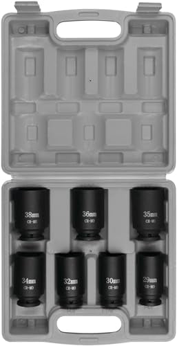 Performance Tool W89323 Axle Nut Socket Set, 1/2" Drive (7 Pieces) - Chrome Molybdenum Steel, Extra-Deep Sockets, Fits Various Domestic and Import Vehicles, Storage Case Included - style: 7 Pc. 1/2" Dr. Axle Nut Socket Set