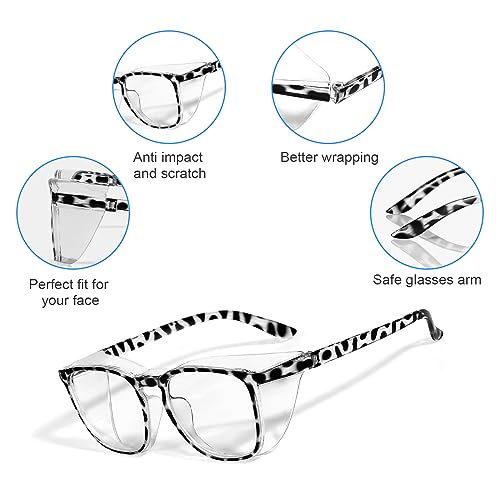 Stylish Safety Glasses Goggles for Women Girls Anti-fog Glasses Protective Eyewear Clear Glasses - color: Blue+ New-tortoise