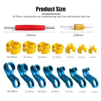 16 PCS AC Fuel Line Disconnect Tool Set, Portable Car AC Fuel Line Disconnect Removal Tool Set with Storage Box, Durable 1/4 3/8 1/2 5/8 3/4 7/8 5/16 Inch Remover Tool Kit