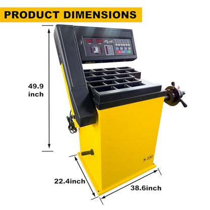 Wheel Balancer with Laser Indicator & LED Work Light, 10-24" Rim, Manual Input, Dynamic/Static/ALU Modes, 0.25KW Pure Copper Motor, 110V for Professional Tire Shop & Garage