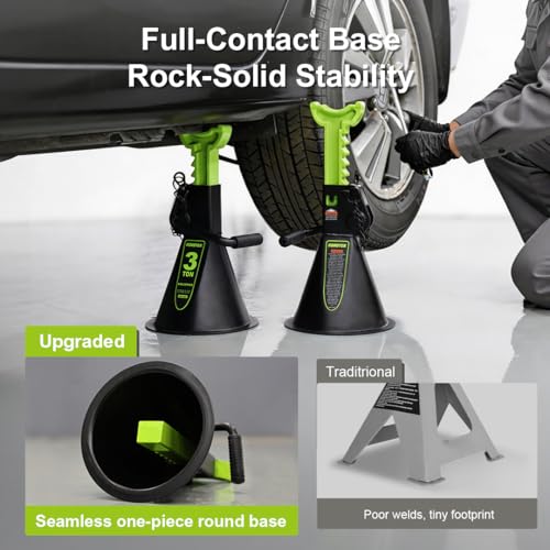 Jack Stands, 3 Ton (6,000 lbs) Heavy Duty Car Jack Stands with Seamless Round Steel Base, 10.8"-16.6" Adjustable with Double Locking, for Lifting SUV, Truck, and Car, 1 Pair