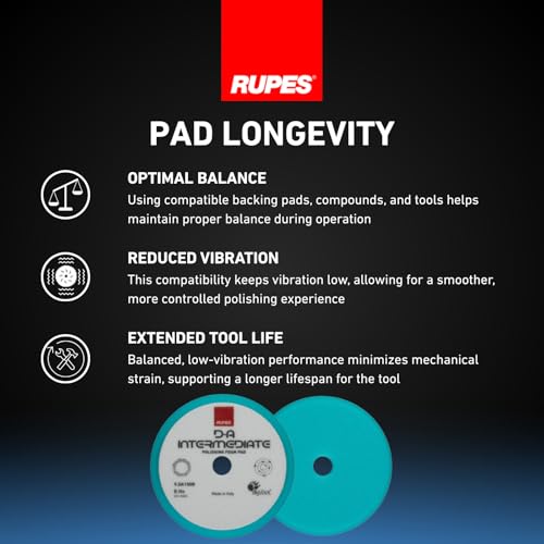 RUPES 9.DA150B Pack of 24 Light Blue D-A Intermediate Foam Polishing Pads 150mm | Ideal for Paint Correction & Gloss Enhancement | Improves Cutting Performance | Compatible with 5" Backing Plate - size: Intermediate 150mm, style: Pack of 24
