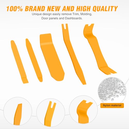 GOOACC 6PCS Auto Trim Removal Tool Kit No-Scratch | Removal Tool Kit for Car Audio Dash Panel Window Molding Fastener Remover Tool Kit-Yellow - color: Yellow, size: 6PCS Trim Removal