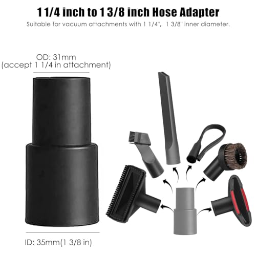 1 1/4 Inch Vacuum Attachments Accessories, Vacuum Cleaner Tools Kit with Dusty Brush, Hose Adapters for 1-1/4 inch 1-3/8 inch Hoses, 7 Pack