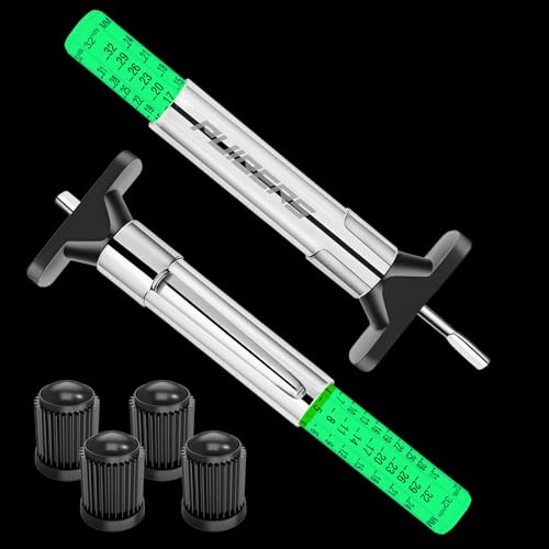 2 Packs Tire Tread Gauge 32nds, 6-Sided Color Coded Fluorescent Tire Tread Depth Meter with Pocket Clip, Dual Scale for Car,Truck,Moto Wear Measure Tool - size: 2PCS