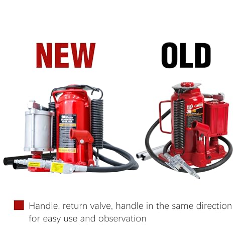 Big RED TQ20006-1 Torin Welded Pneumatic Air Hydraulic Car Bottle Jack: Aluminum Alloy Pump and Special Slow Release Equipment for Auto Repair and House Lift, 20 Ton (40,000 LBs) Capacity, Red - style: 20 Ton(40,000 LBs)-New
