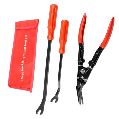 3 PCS Auto Clip Pliers Set and Fastener Remover, Car Trim Removal Tool Pry Tool Kit with Storage Bag, Door Panel Upholstery Fastener Rivet Remover Kit, Car Accessories (Red) - color: Red