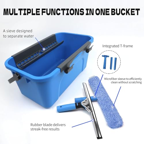 Window Washing Kit,Window Cleaning Squeegee Kit with Bucket | window Cleaning Tool,Squeegee with Shelf Storage for Window Cleaning,window squeegee for home Outdoor Commercial Use - size: 17.7"L x 10.63"W x 7.87"H