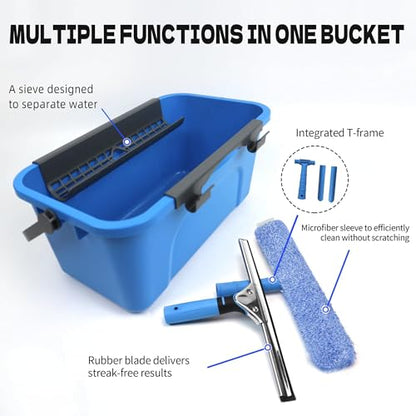 Window Washing Kit,Window Cleaning Squeegee Kit with Bucket | window Cleaning Tool,Squeegee with Shelf Storage for Window Cleaning,window squeegee for home Outdoor Commercial Use - size: 17.7"L x 10.63"W x 7.87"H