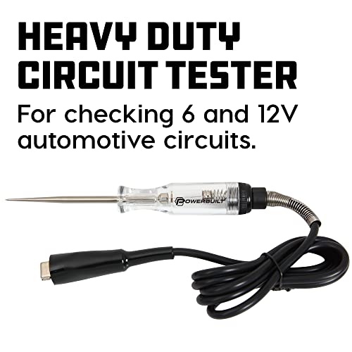 Powerbuilt Heavy Duty Automotive Circuit Tester, 6V-12V, 48-Inch Lead with Spring Crimp Guard, Extra Long Probe - 648341