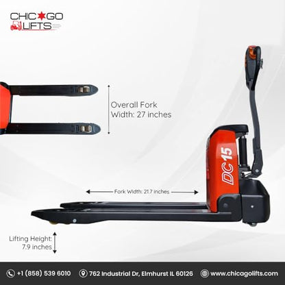 48" x27" Full Electric Pallet Jack 3300lbs Capacity Li-Ion Battery 24V/30AH
