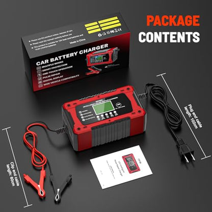 10A 12V Battery Charger for Car Fully Automatic Smart Trickle Charger & Maintainer with LCD Display, Temperature Compensation for Truck, Motorcycle, Boat, Lawn Mower - color: Light Red