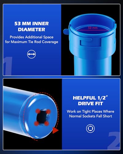 OMT Inner Tie Rod Removal Tool Kit for Tie Rod Removal and Installation | Master Inner Tie Rod Tool Set with 12 Crowfoot Adapters 1/2 Inch Drive Tube, Blue - color: Blue